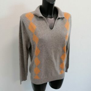 cachemire, cashmere maglione grigio con rombi arancioni