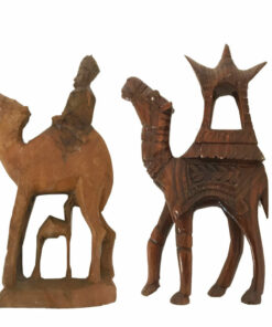 figurine in legno pregiato, cammelli, arte vintage anni 80